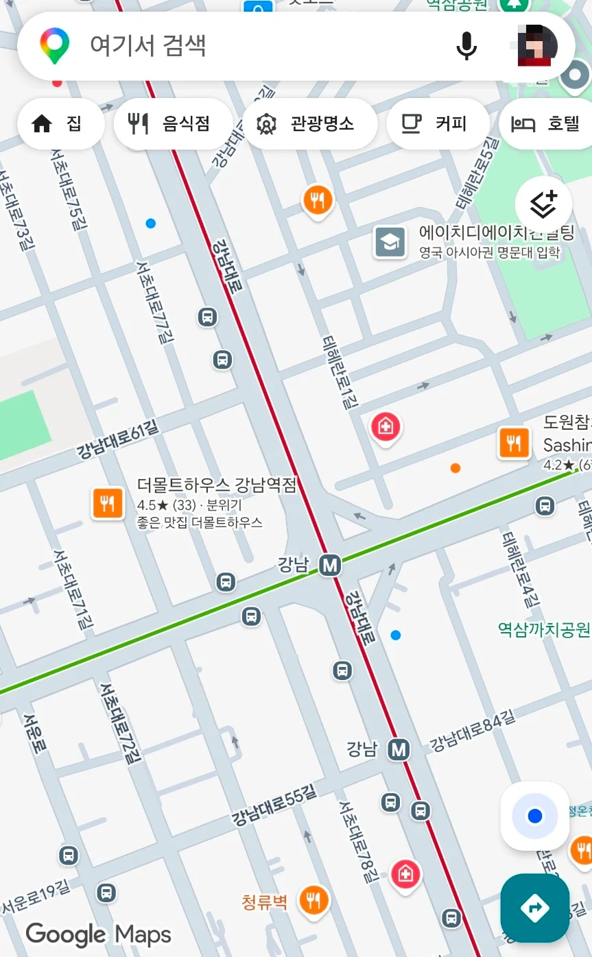 谷歌地图上显示的江南站一带门店与评分画面